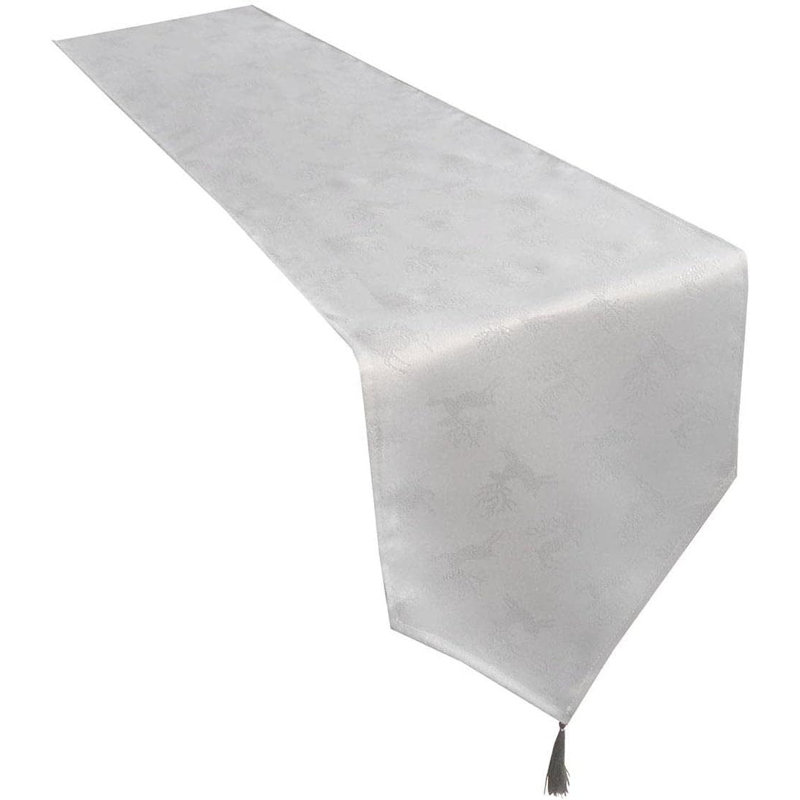 Christmas Deer Design Table Runner 13in, White/Silver, 33cm W x 243cm L