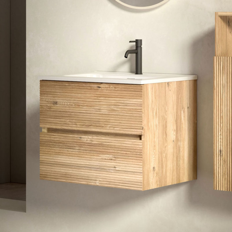 Caryll Wall Mounted Single Bathroom Vanity with Ceramic Sink, Modern Storage Cabinet with DTC Soft-Close Hinges, for Bathroom, Apartment & Hotel Style