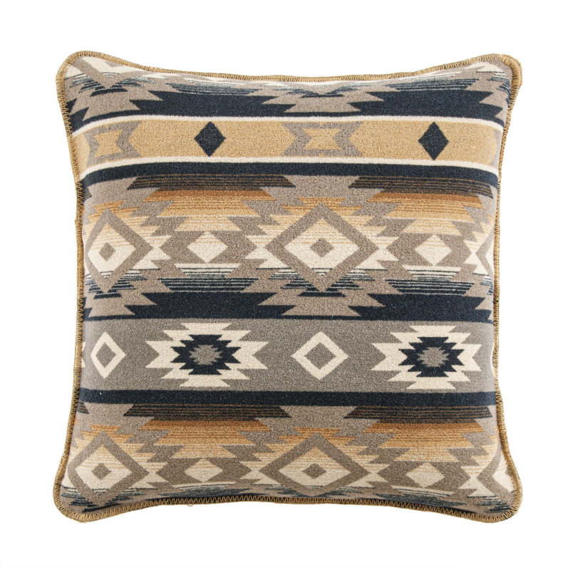 Taos Wool Blend Yarn Dye Aztec Design Southwestern Lodge Throw Pillow, 22" x 22", Square