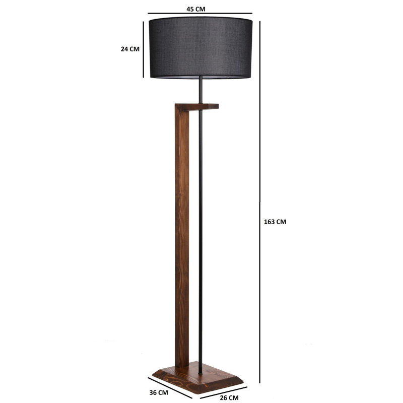 Luro Stylish Floor Lamp with Metal & Wooden Body, Black & Walnut Finish, 64.2 in Height | Cap Diameter: 17.7 in, Foot Size: 14.2 x 10.2 in | E27 Socket, Max 60W | On/Off Switch, Perfect for Living Room & Bedroom Decor