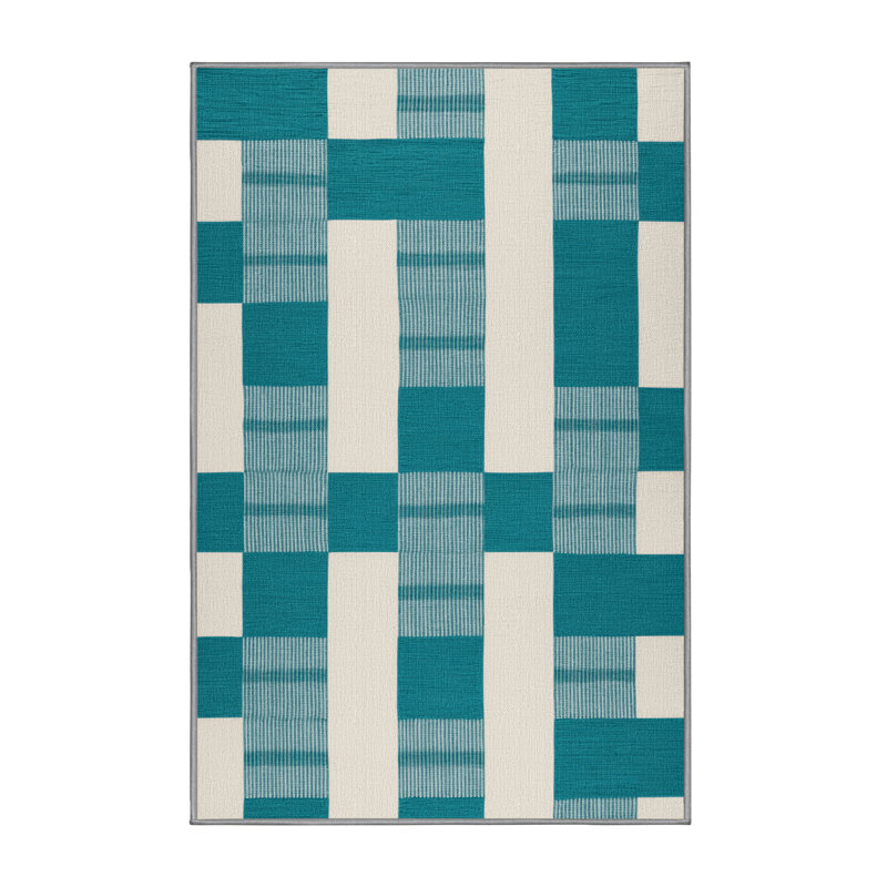Machine Washable Checkered Green Area Rug, Rectangle 6' x 9'