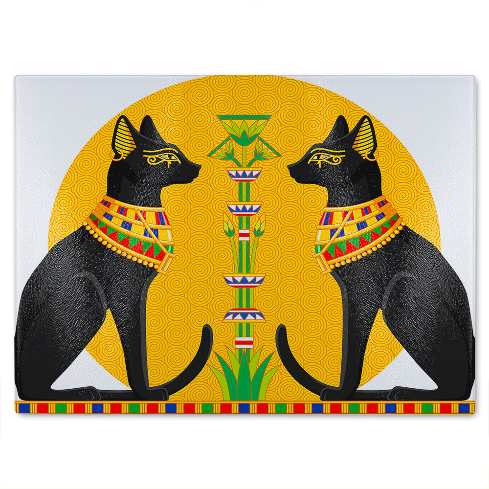 Illustration Of Egyptian Cats With Papyrus Glass Chopping Board