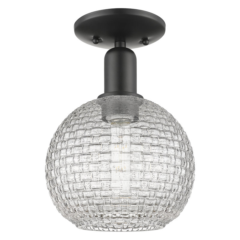 Arcadia - Athens - 1 Light 8" Basketweave Semi-Flush Mount - Matte Black Finish - Clear Basket Weave Shade, Matte Black