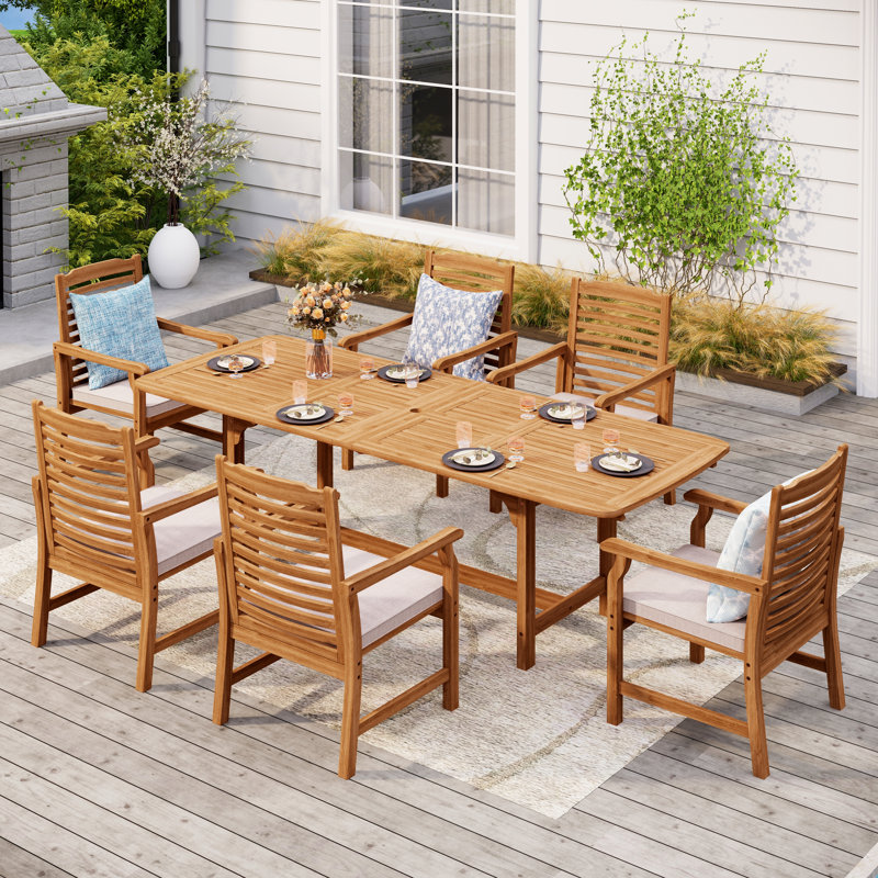 Susa 6 - Person Patio Dining Set with Extendable Rectangular Table , Cushions Included