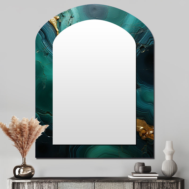 Spiritual Stone Malachite Renewal - Miroir mural asymétrique en pierre géode, 43 po x 33 po