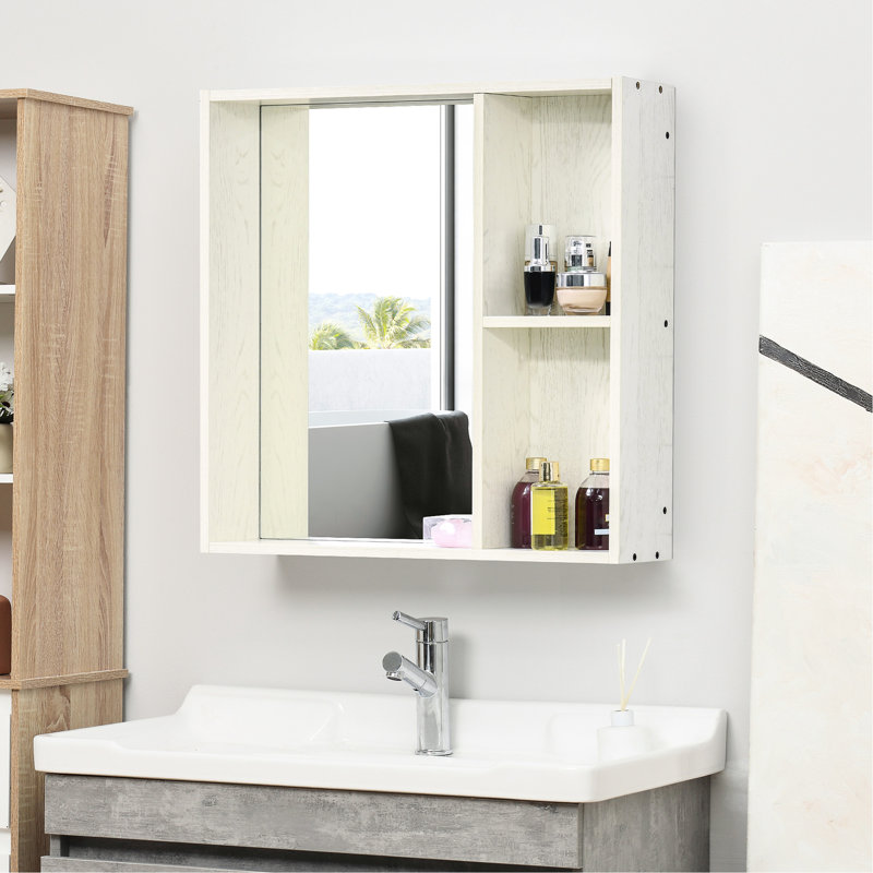 Armoire de salle de bain à miroir 31,5 "x 25,5" - 2 tablettes de rangement fixées au mur pour une utilisation efficace de l'espace avec miroir en façade