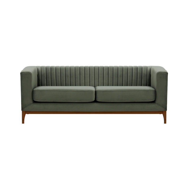 Buker Velvet Square Arms Sofa, Graphite Grey, Dark Oak