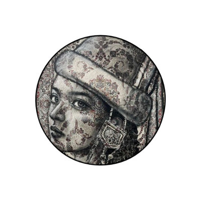 Black And Beige Ethnic Patterned Women's Face Woven Base Carpet