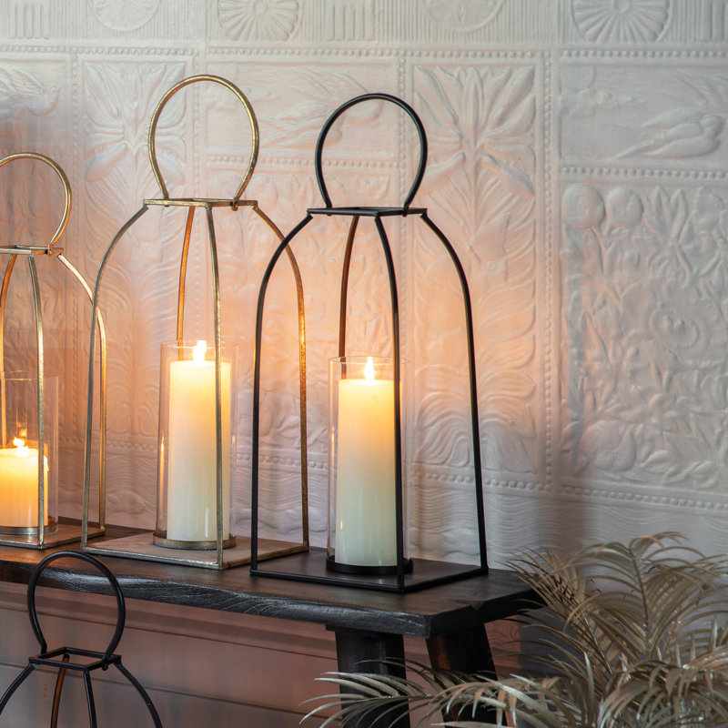Alcora Glass Tabletop Lantern, 44cm H x 20cm W x 20cm D, Black