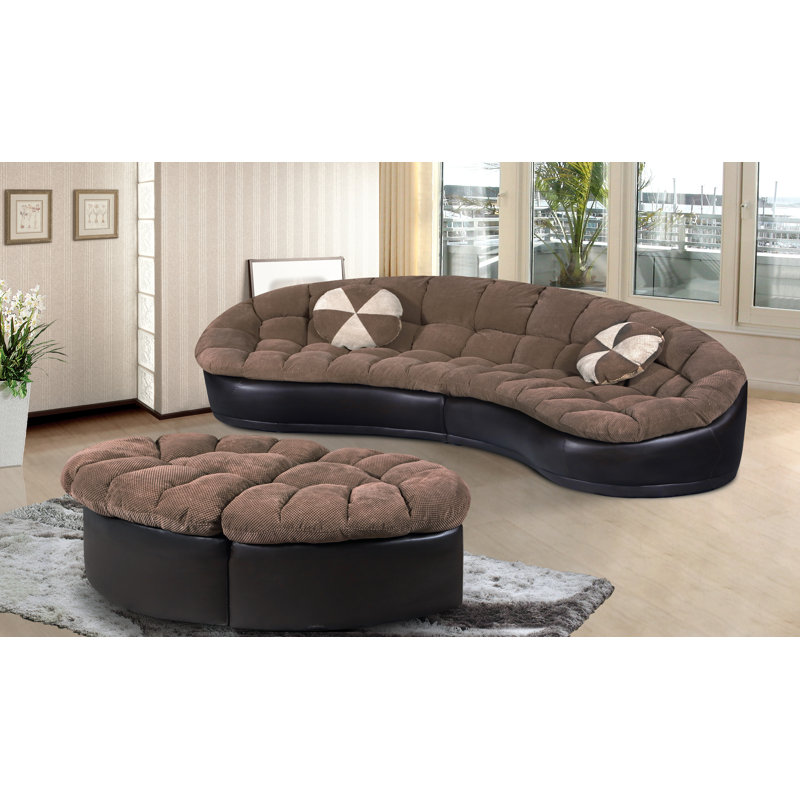 Canapé modulaire en chenille de 120 po avec repose-pieds Hober, Marron foncé, H 32 po x l 120 po x P 39 po