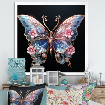 «Blue and Pink Crystal Butterfly III», art mural papillon