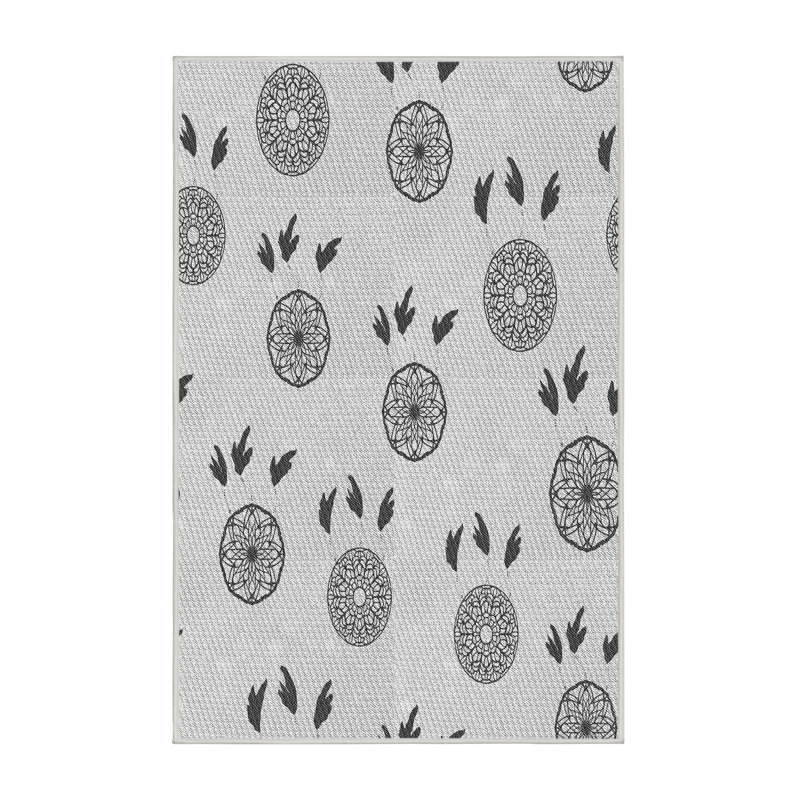 Tapis blanc/noir à motifs, Rectangle 4 pi x 6 pi