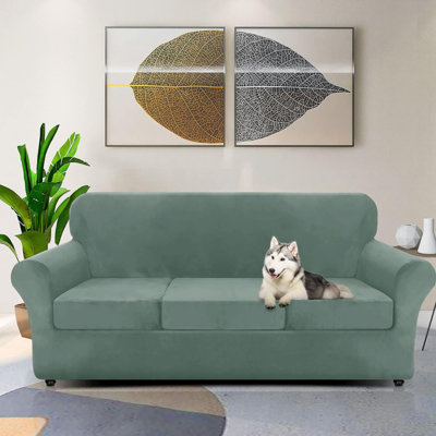 Housse de canapé en velours de luxe 4 pièces pour canapé extensible surdimensionné pour 3 coussins de canapé épais et moelleux Housse de protection anti-dérapante pour chien (3 coussins)