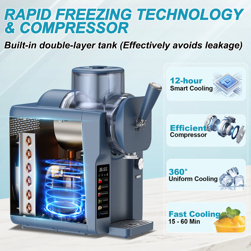 Machine à crème glacée, machine à crème glacée molle et machine à barbotine pour la maison, pour les smoothies, les milkshakes, les cocktails et diverses saveurs de crème glacée