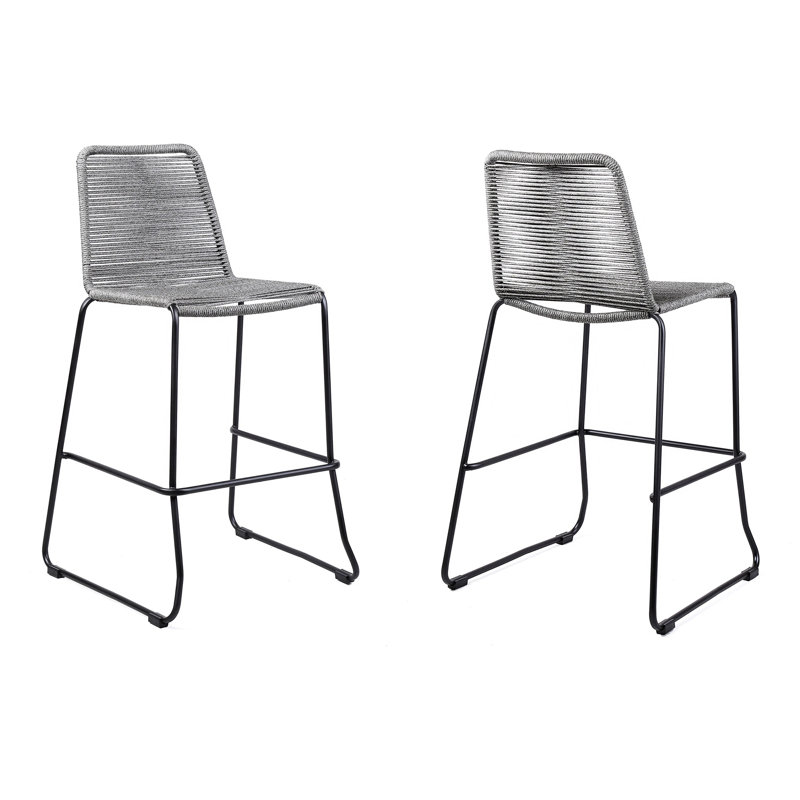 Blomquist Outdoor Counter or Bar Height Stackable Stool in Metal and Rope, 27", Gray