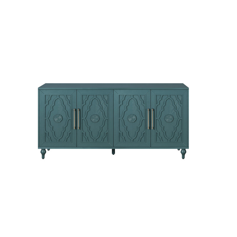 Armoire de rangement avec poignée en métal, buffet moderne avec tablettes réglables, Bleu sarcelle émeraude