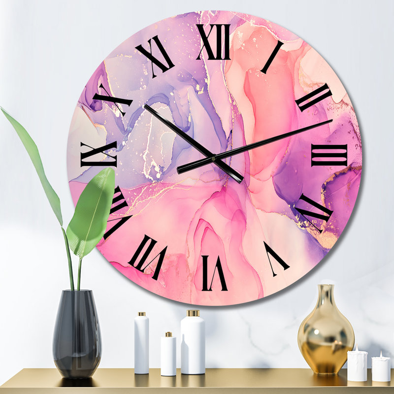 Rose et or fuchia liquide Art III - horloge murale moderne, Moyen