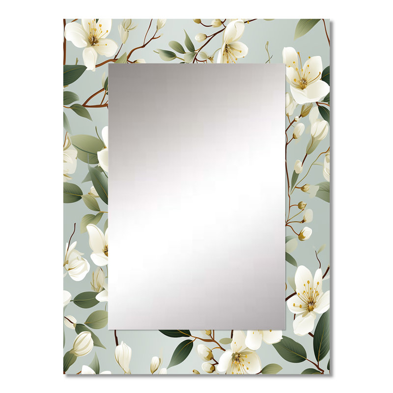 Amitai Minimalist Poppy Wonders - Floral Wall Mirror, Cottage Decorative Mirror, Printed Metal Art, 32" x 24"