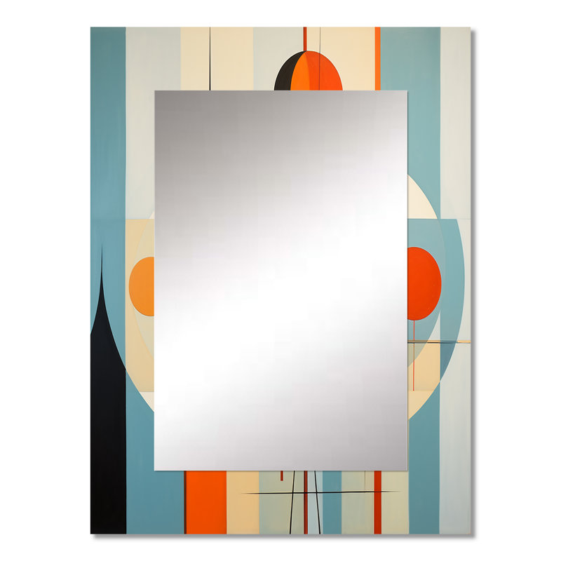 Serendipity Abstract Mid-Century Geometrics III - Midcentury Modern Wall Mirror, Blue Decorative Mirror, Printed Metal Art