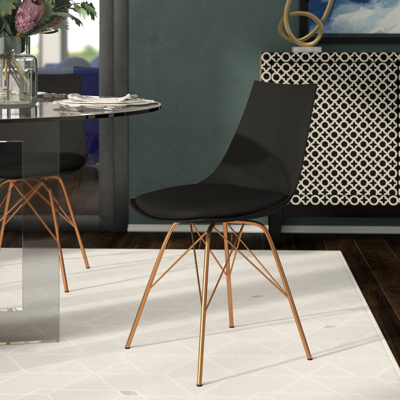 Chunyi 19.75'' H Faux Leather Upholstered Side Chair, Black/Gold