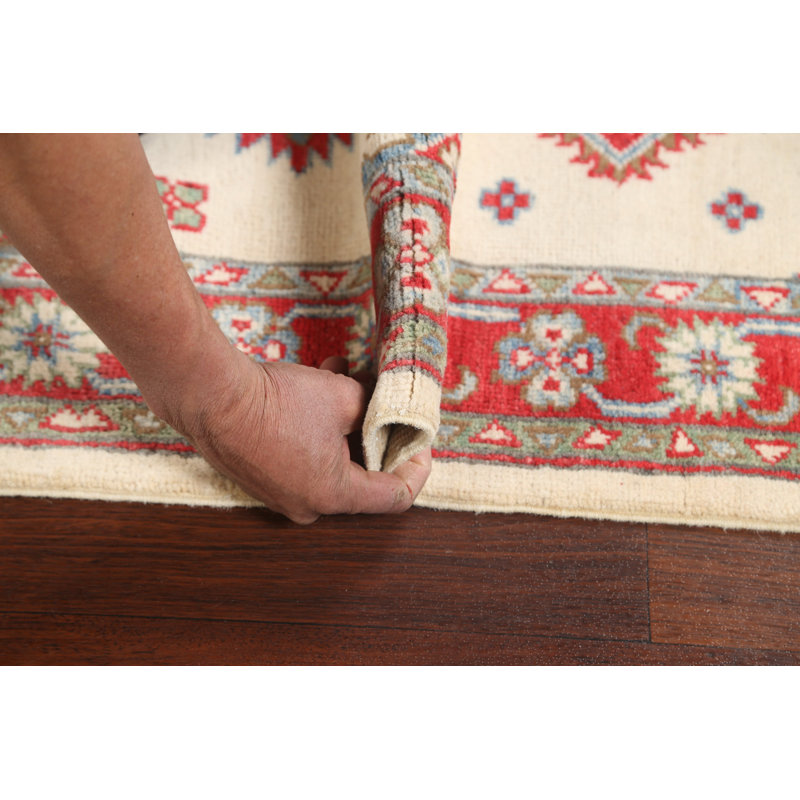 Tapis de couloir beige en laine noué à la main de conception unique 2 pi 9 po x 12 pi New Age
