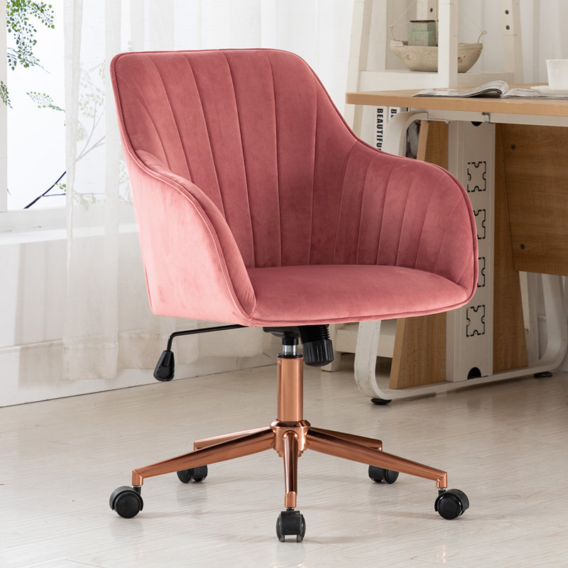 Chaise de bureau ergonomique pivotante à hauteur réglable Schick, Velours rose