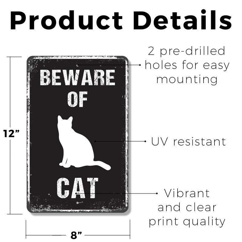 Panneau "Beware Of Cat" (paquet de 2) 8 po x 12 po