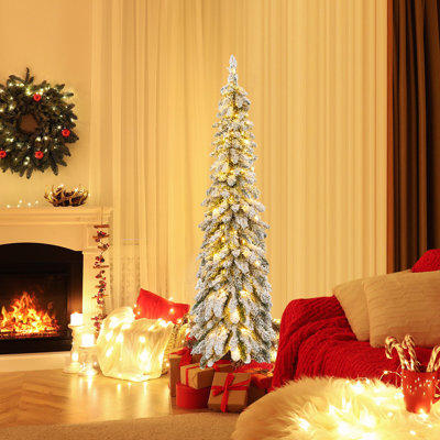 5 pi Arbre de Noël mince floqué avec lumière