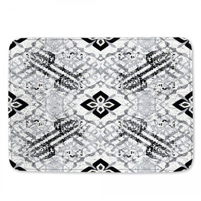 Ornate Black White Bath Mat