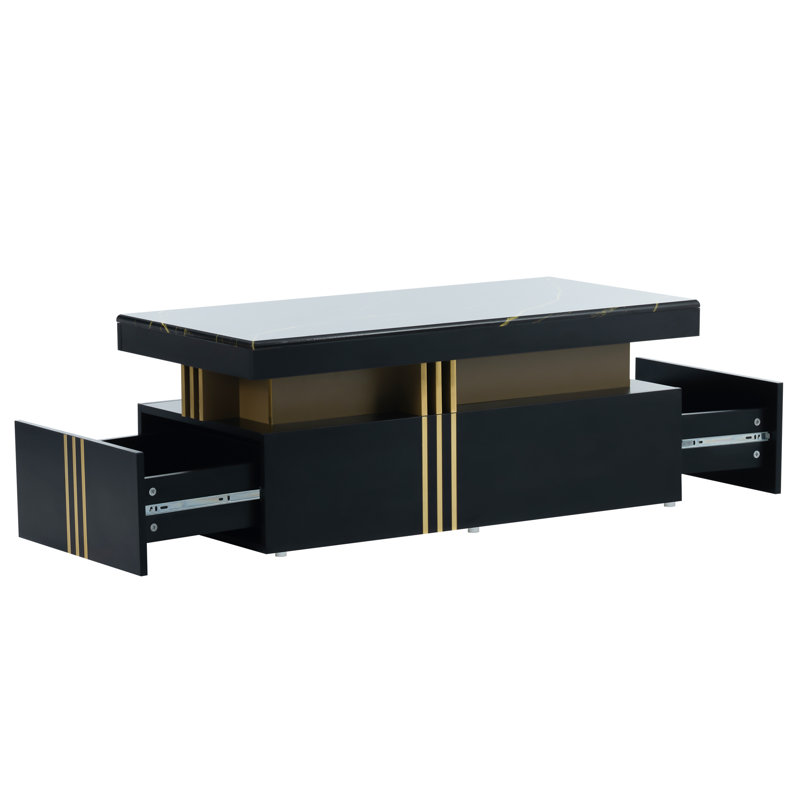 Chalsea Coffee Table with Storage, Black, Calacatta White Marble Tabletop