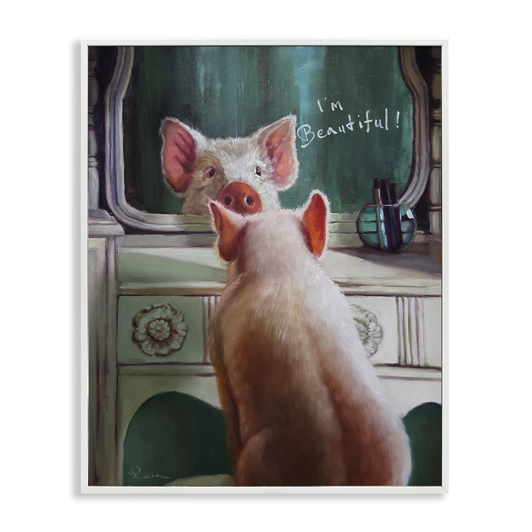'I'm Beautiful Pig in Mirror Illustration' Graphic Art Print Winston Porter Frame 