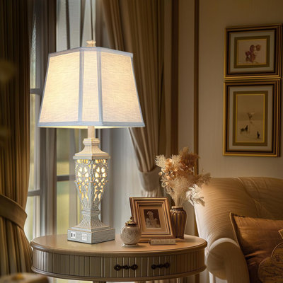 Table Lamps Set Of 2 With USB A+C Ports And Night Light - 28.5" Bedside Lamps With Linen Shade For Living Room, Bedroom, Office, Hotel (Bulbs Included)