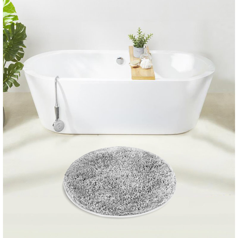 Better Trends 100% Polyester Round Bath Rug 24 Inch Soft Plush Absorbent Non Slip Bathroom Mat Quick Dry Silver, Silver