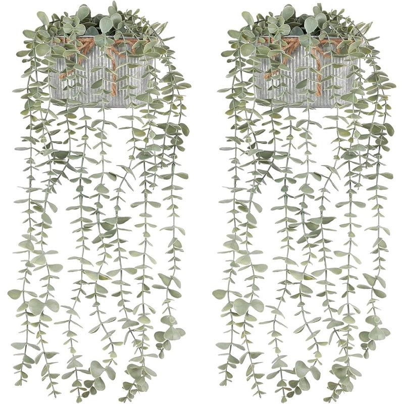 2 Packs Fake Hanging Plants In Farmhouse Galvanized Pots R...