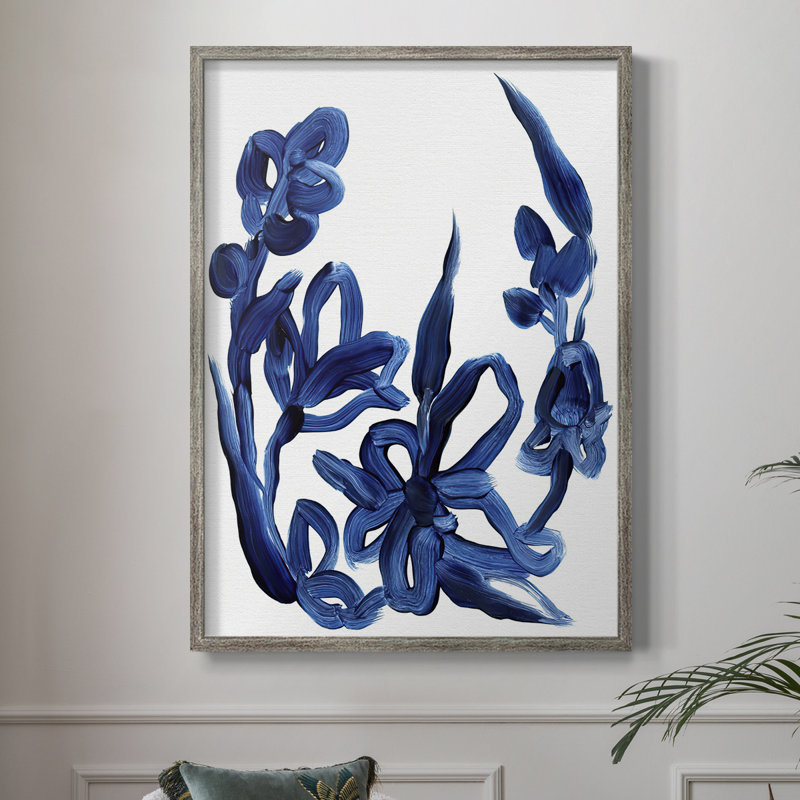 «Indigo Brush Blooms II», reproduction encadrée - bois massif, H 30 po x l 24 po