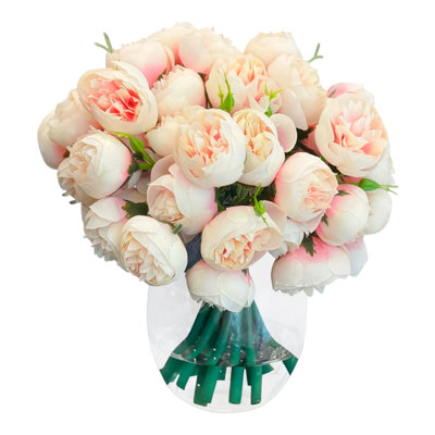 Silk Peonies Arrangement In Glass Vase