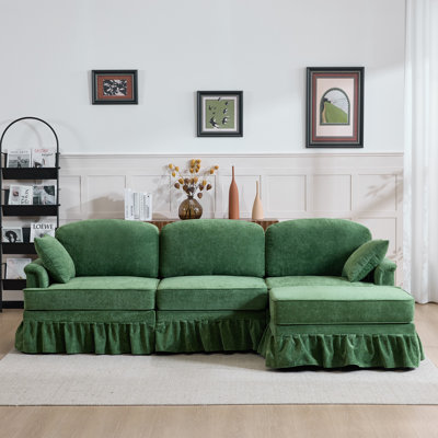103.15'' Modern Sectional Sofa With Removable Ruffled Pleated Skirt, Chenille Cloud Sofa, Ottoman And Flared Arms, 4-Seat L-Shaped Fabric Sofa For Living Room And Bedroom