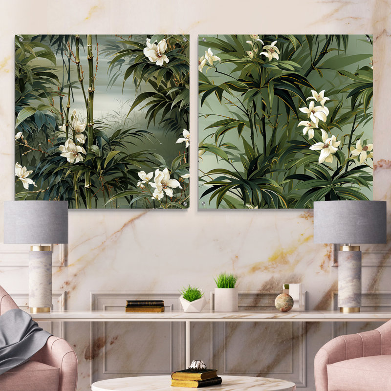 Genica - Ensemble de 2 verres muraux en acrylique tropical bord de mer, H 16 po x l 33 po
