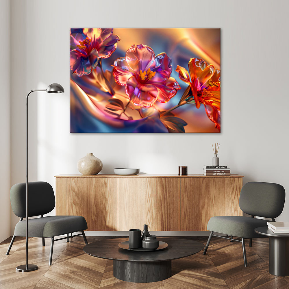 Leinwanddruck, Glänzende Glasblumen auf Leinwand - Wrapped Canvas Print