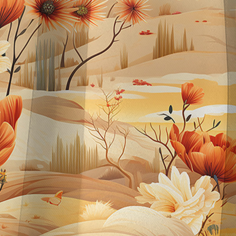 Motif de fleurs de prairie beiges - Motif floral I - Panneaux de rideaux à motif floral, L 52 po x L 63 po
