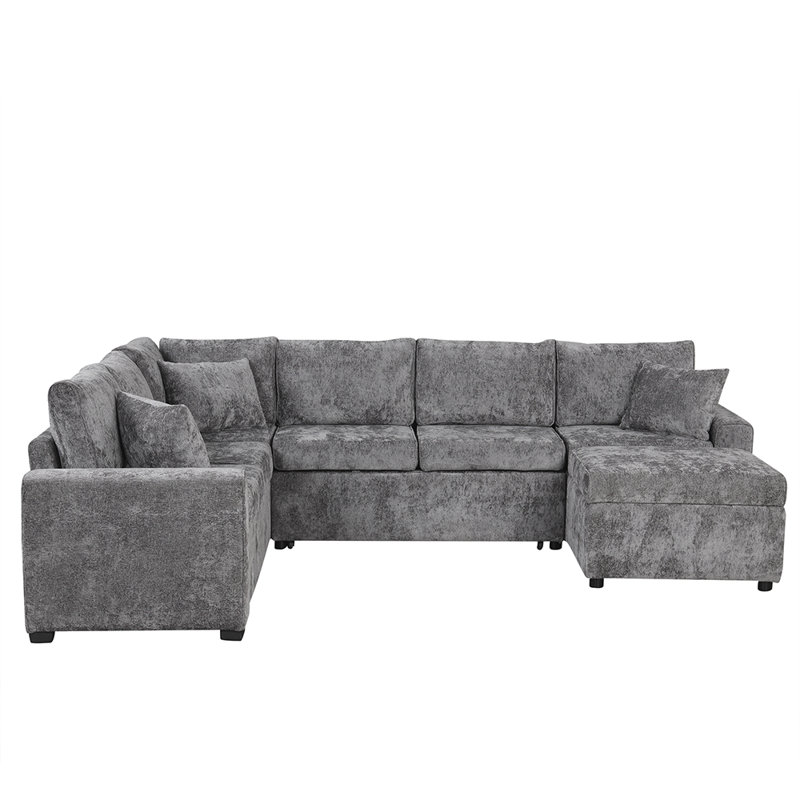 5 - Piece Upholstered Sectional With Storage, Gray Chenille