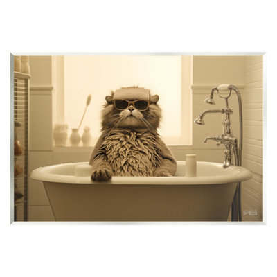Cool Cat in Bathtub Wall Plaque Art by RB