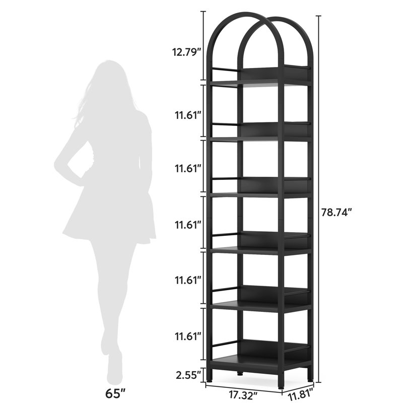 Pegeia 78.7'' H X 17.3'' W 6 Tier Corner Bookcase, Black