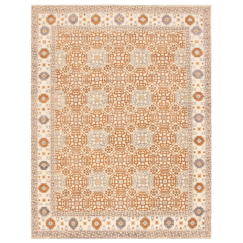 Tapis unique en laine noué à la main crème 9 pi 2 po x 12 pi 1 po New Age