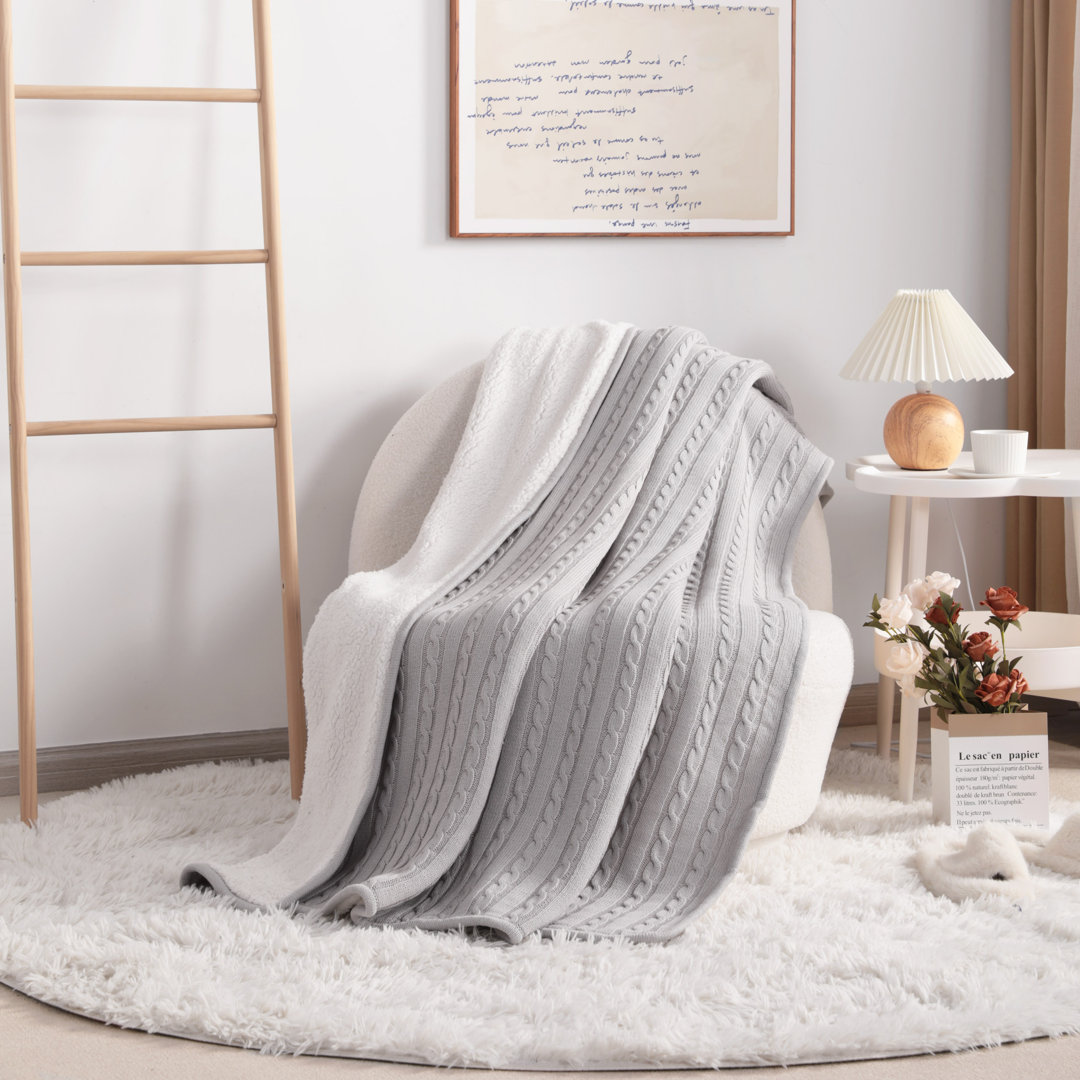 Cable Knit Sherpa Blanket, 100% Pure Cotton Soft Warm Fleece Knitted Throw - NTBAY NTBAY 