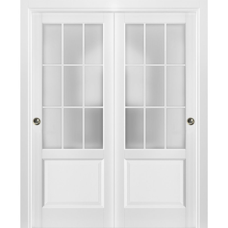 White Solid Pine French Door with Frosted Glass Panels