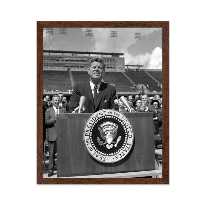 Kennedy à l'Université de riz, Poster, 12"H x 16"W, Brown Framed