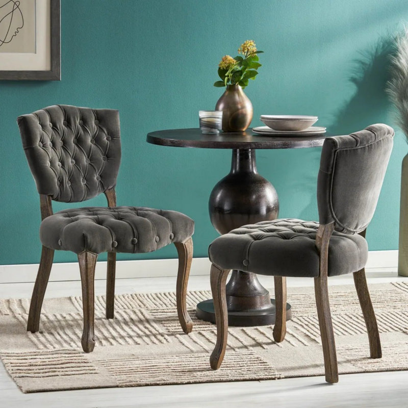 Richard Tufted Upholstered Parsons Chair, Charcoal Velvet