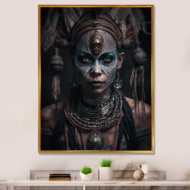 Cusson Tribal African Woman II sur impression sur toile, H 32 po x l 16 po x P 1 po, Cadre flottant doré