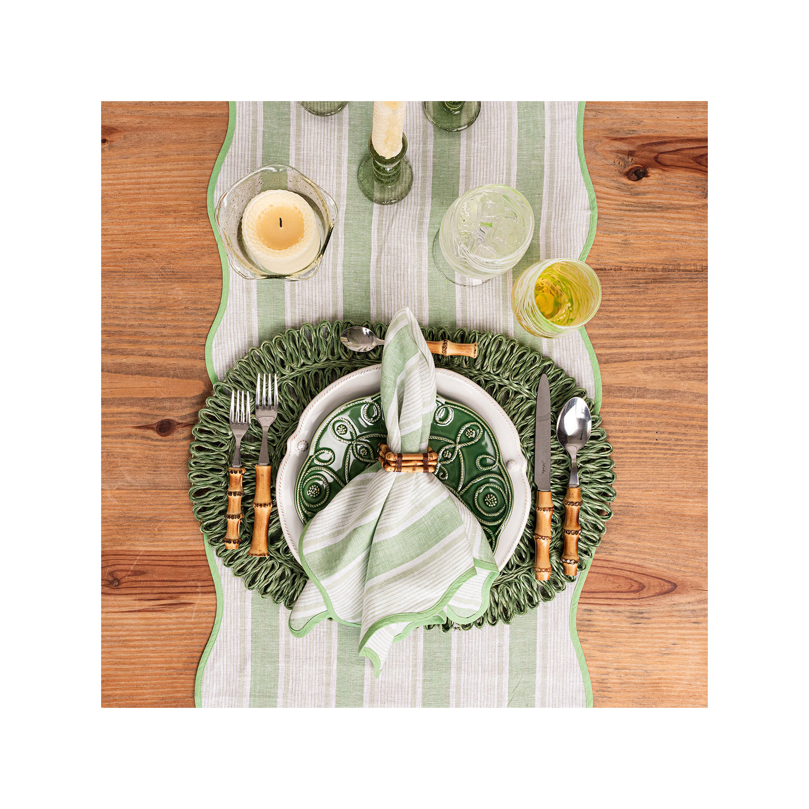 Cabana Stripe 18" x 90" Table Runner, Seagrass